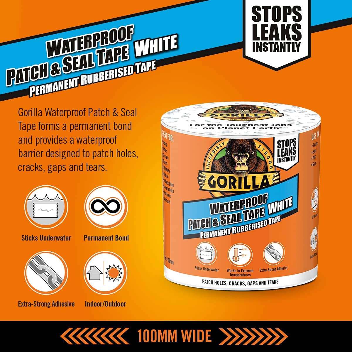 Gorilla Waterproof Patch & Seal Tape Black 3m