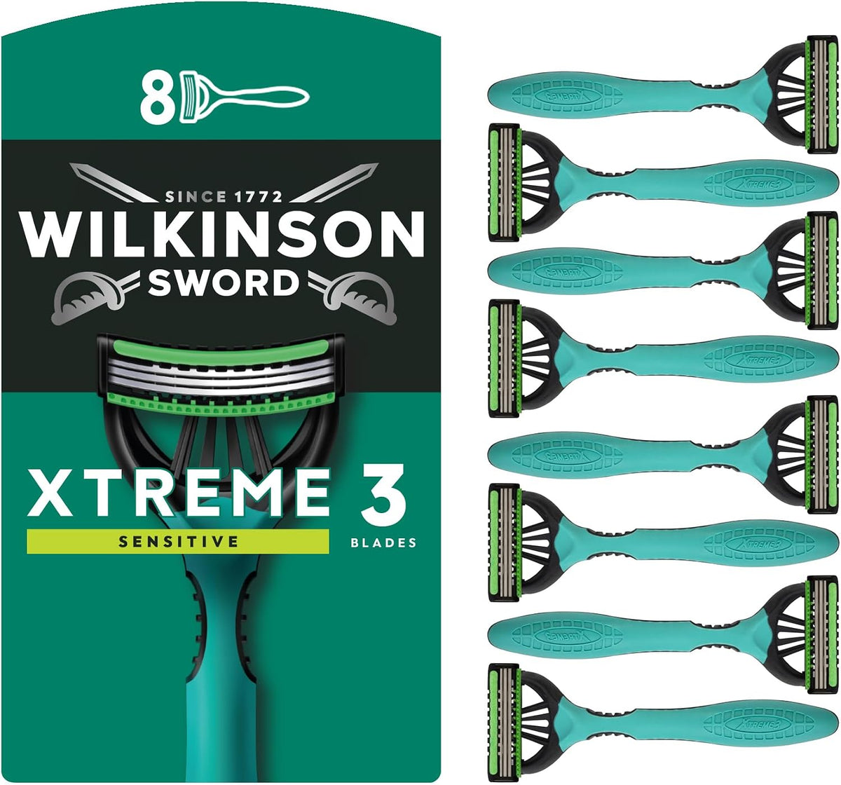 Wilkinson Sword Xtreme 3 Sensitive Men's Disposable Razors, 8 Pack