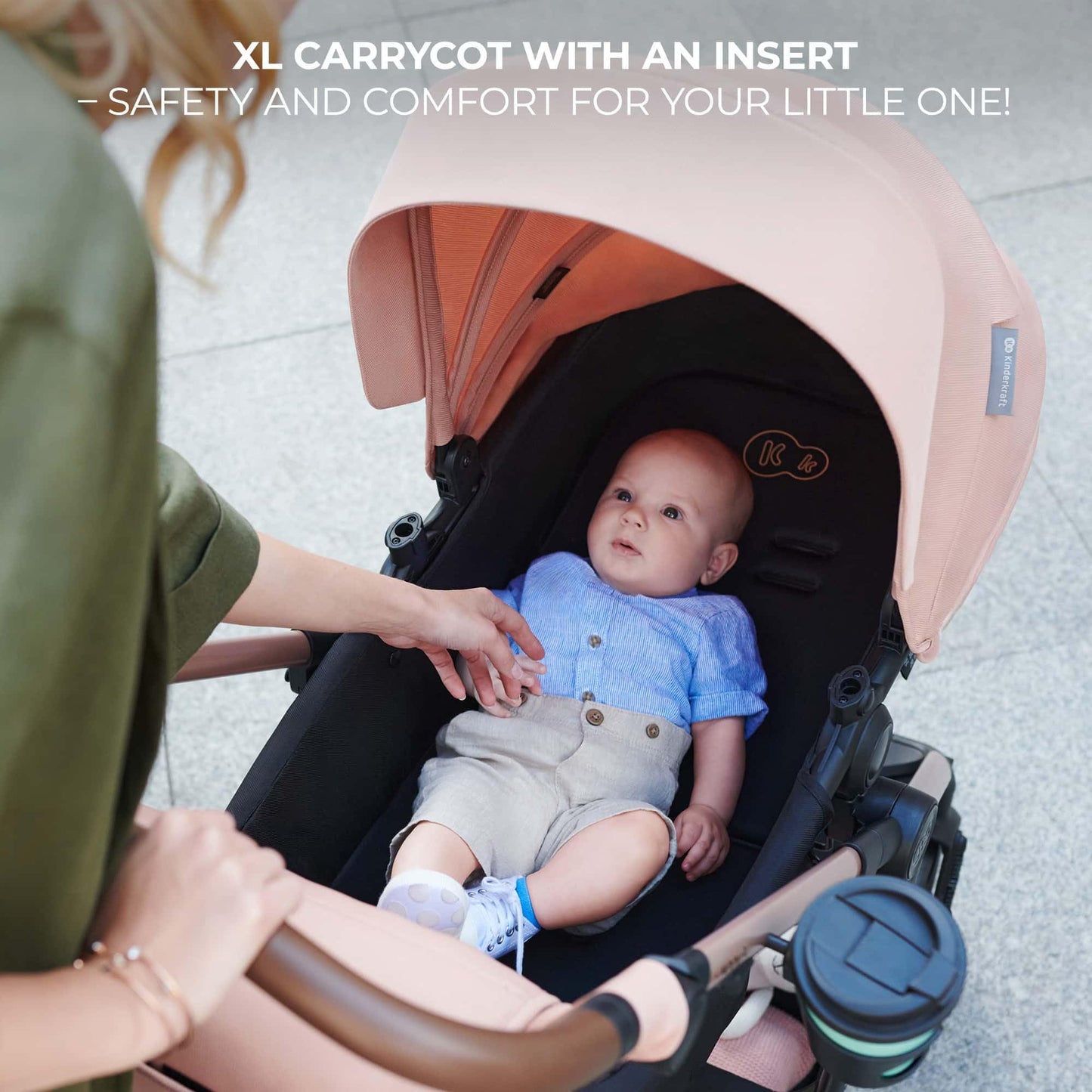 Kinderkraft MOOV 2 AIR 4 in 1 Set, Pram with Infant Car Seat with Isofix Base Mink PRO I-Size, Travel System, Baby Pushchair, Buggy, Foldable, from Birth to 22 kg, Inflatable Wheels, Gray