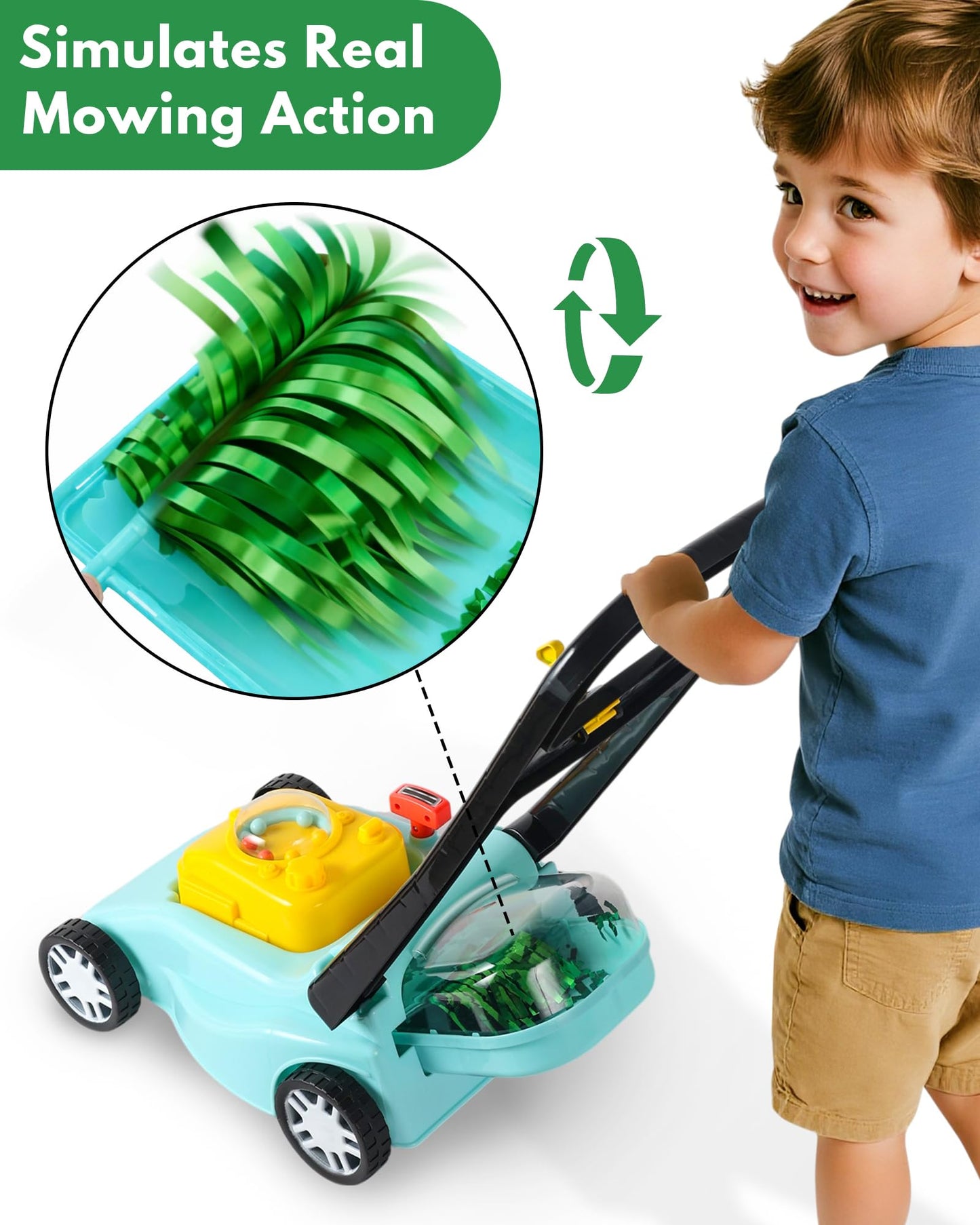 Kids Lawn Mower with Realistic Grass-Cutting Action and Sounds – No Batteries Required | Fun Outdoor Push Toy, Birthday Gift & Holiday Present for 3, 4, 5, 6, 7, 8 Year Old Boys and Girls