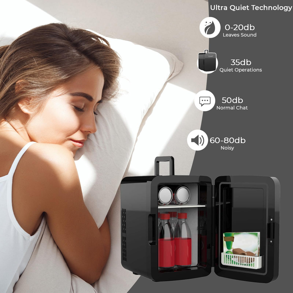 Crystals 4/10/15L Litre Mini Fridge, Table Top Small Fridge Cooler & Warmer for Car Bedrooms Desk Office, 12V DC - 220 AC, Mini Fridge for Bedrooms – Energy Efficient (Black, 4L Litre)