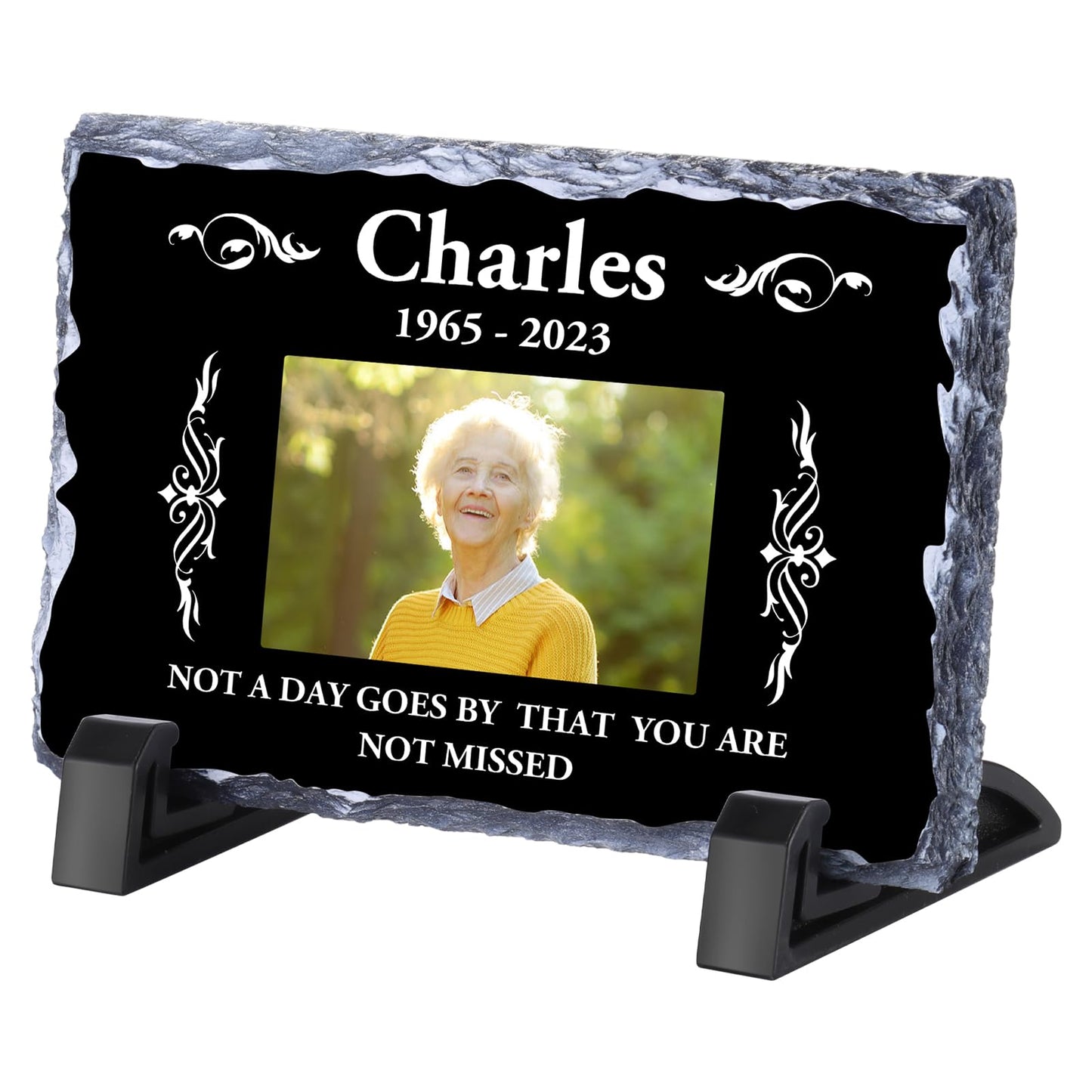 Personalised Memorial Plaque, Custom Rock Slate Frame with Photo Text, Customised Memorial Gifts for Loss of Loved One, Cemetery Decorations for Grave