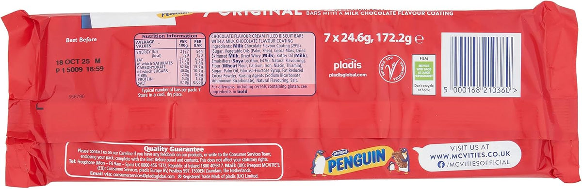 McVitie's Milk Chocolate Flavoured Penguin Biscuits (7 Biscuits Per Pack)