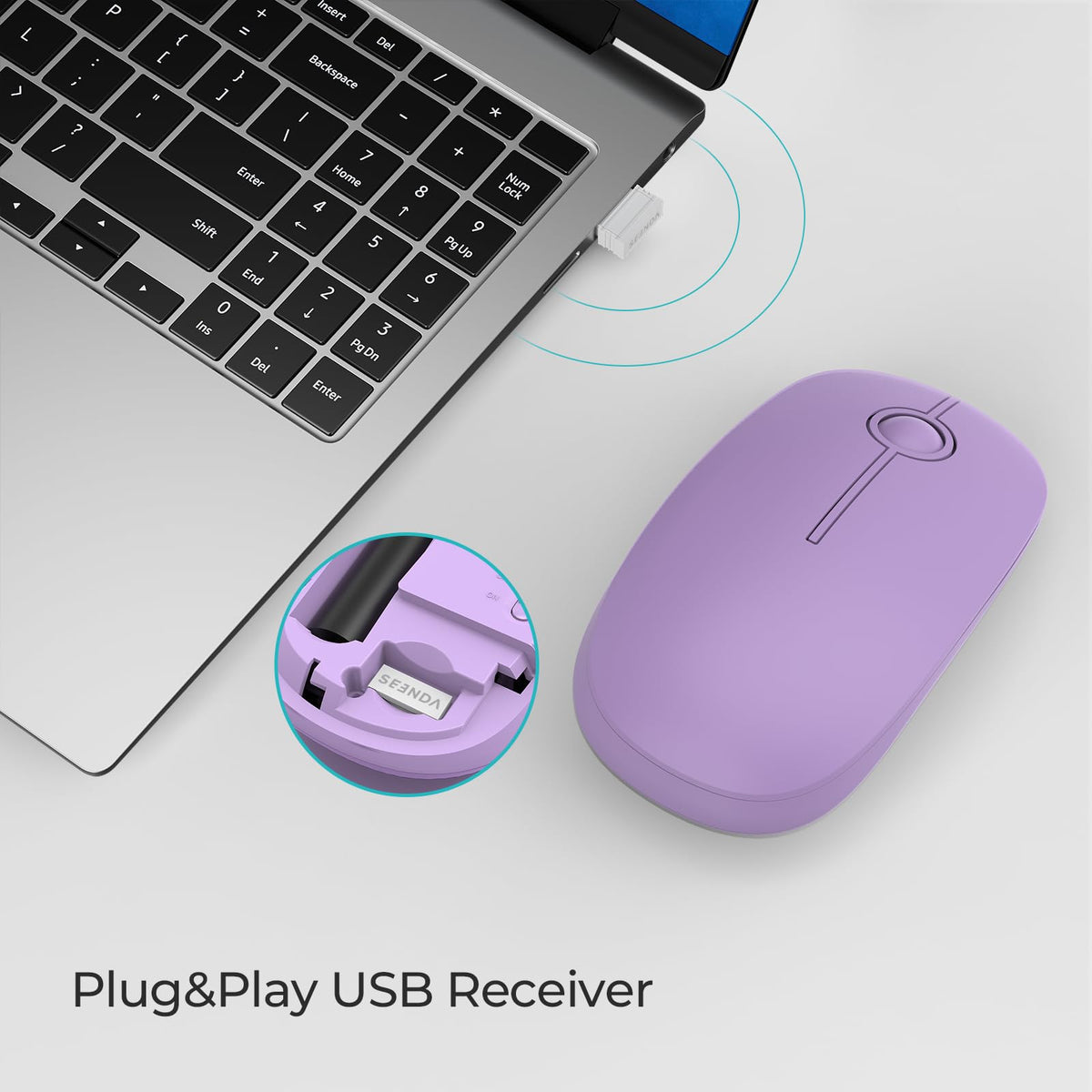 Seenda Wireless Mouse, Silent with 2.4G USB Receiver, Black