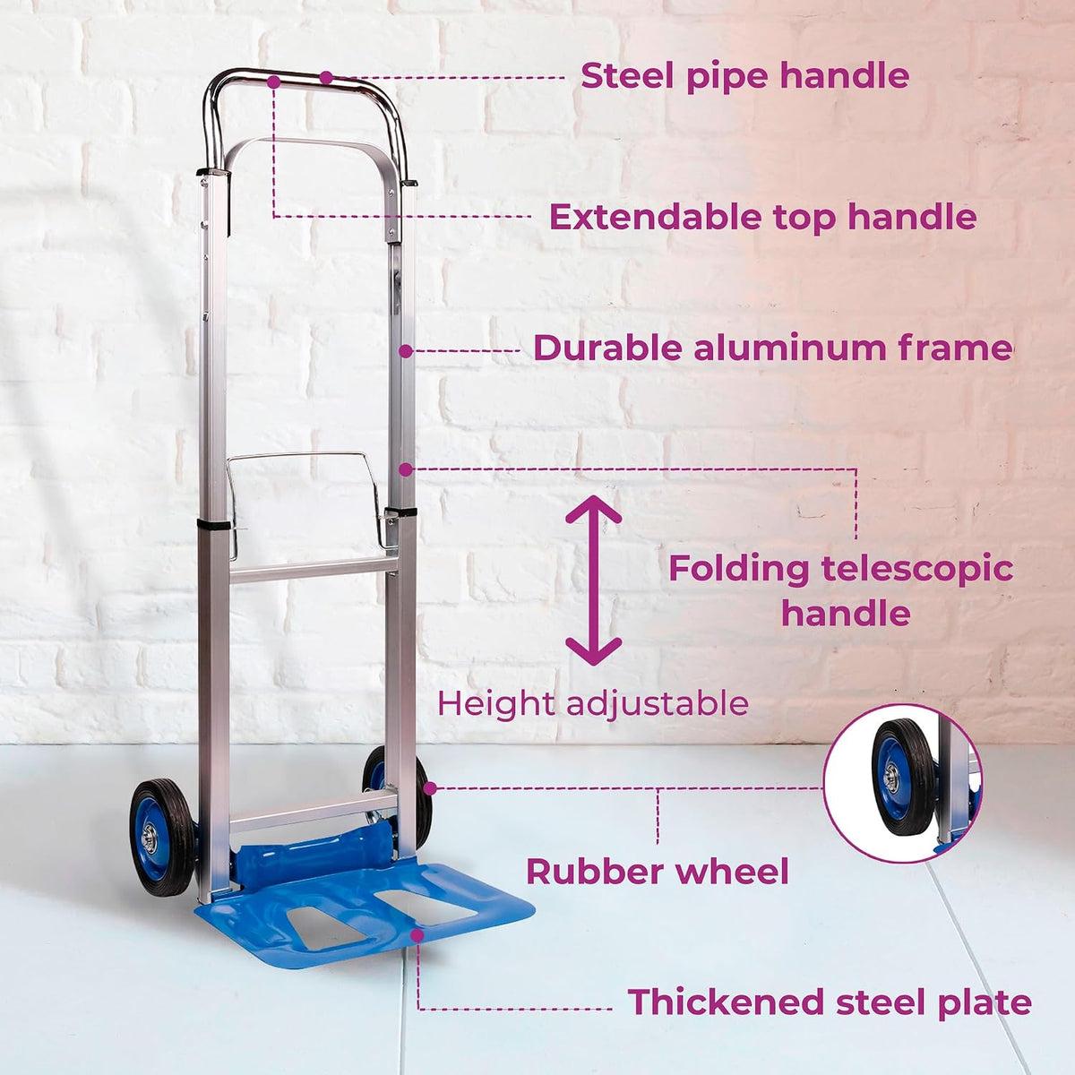 Neo Heavy Duty Aluminium Folding Sack Trolley Hand Truck Barrow Transport Wheels Extendable Handle (100 kg))