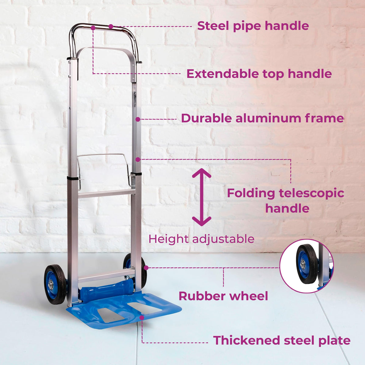Neo Heavy Duty Aluminium Folding Sack Trolley Hand Truck Barrow Transport Wheels Extendable Handle (100 kg))