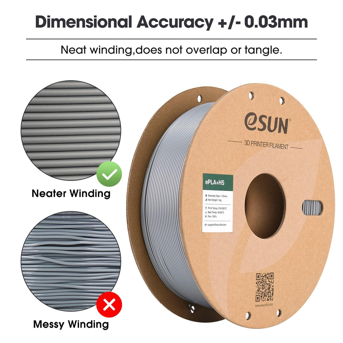 eSUN PLA+ Filament 1KG, PLA+HS High Speed 3D Printer Filament, Cold White