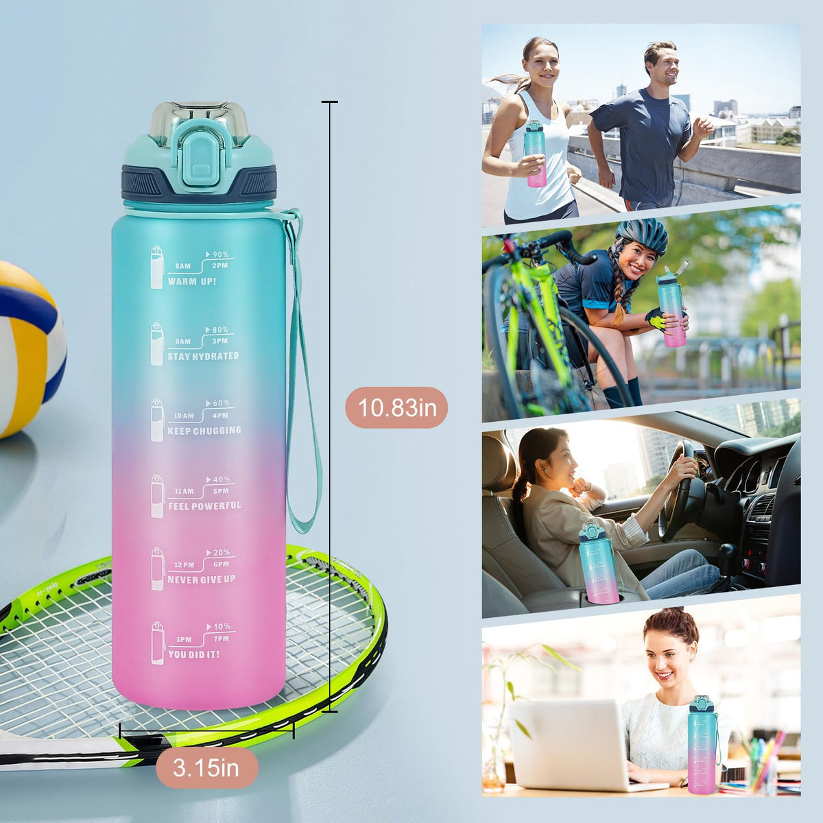 SEASEVEN Flat Water Bottle 750ML for Gym,School Office(Flat Pink)