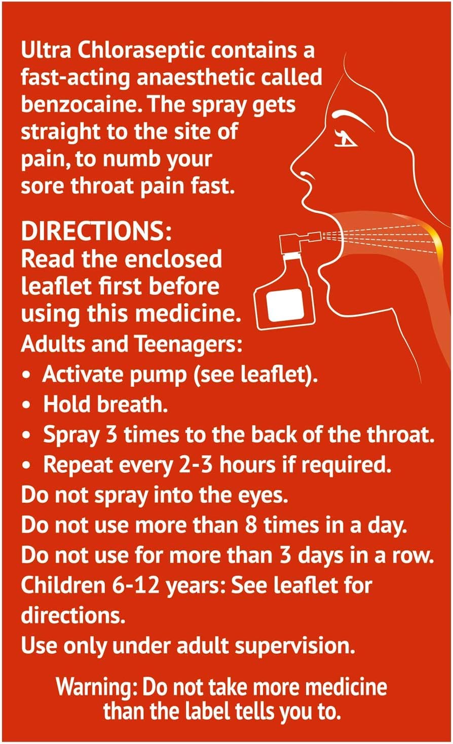 Ultra Chloraseptic Honey and Lemon, Sore Throat Pain Relief Spray 15ml