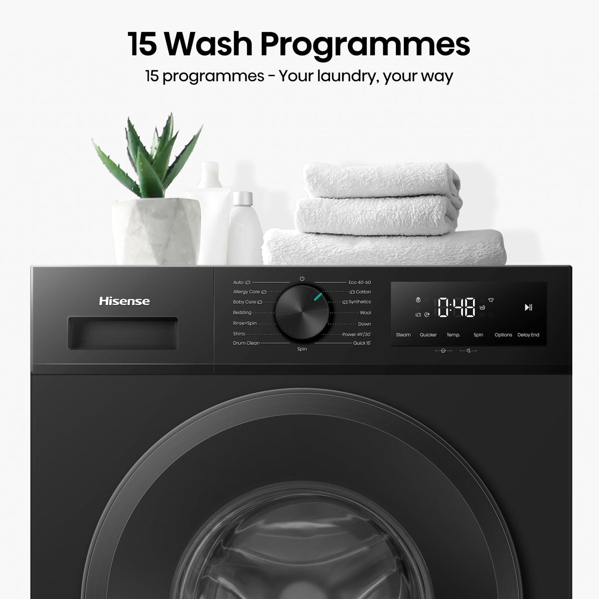 Hisense WF1G7021BW Freestanding 7 KG-Front Load Durable Inverter Washing Machine, Steam Wash-Quick Wash-15 Washing Programs-1200 RPM-White-Energy Rating B