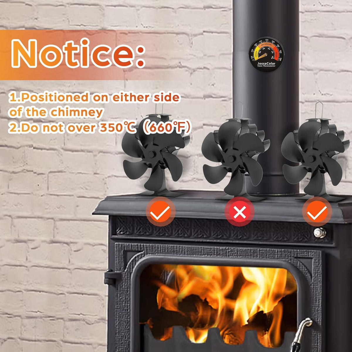 JossaColar Log Burner Fan Silent Operation | 6-Blade Stove Fans Log Burners | Wood Burner Fans Heat Powered | Fan for Wood Burning Stove | Fireplace Accessories Tools