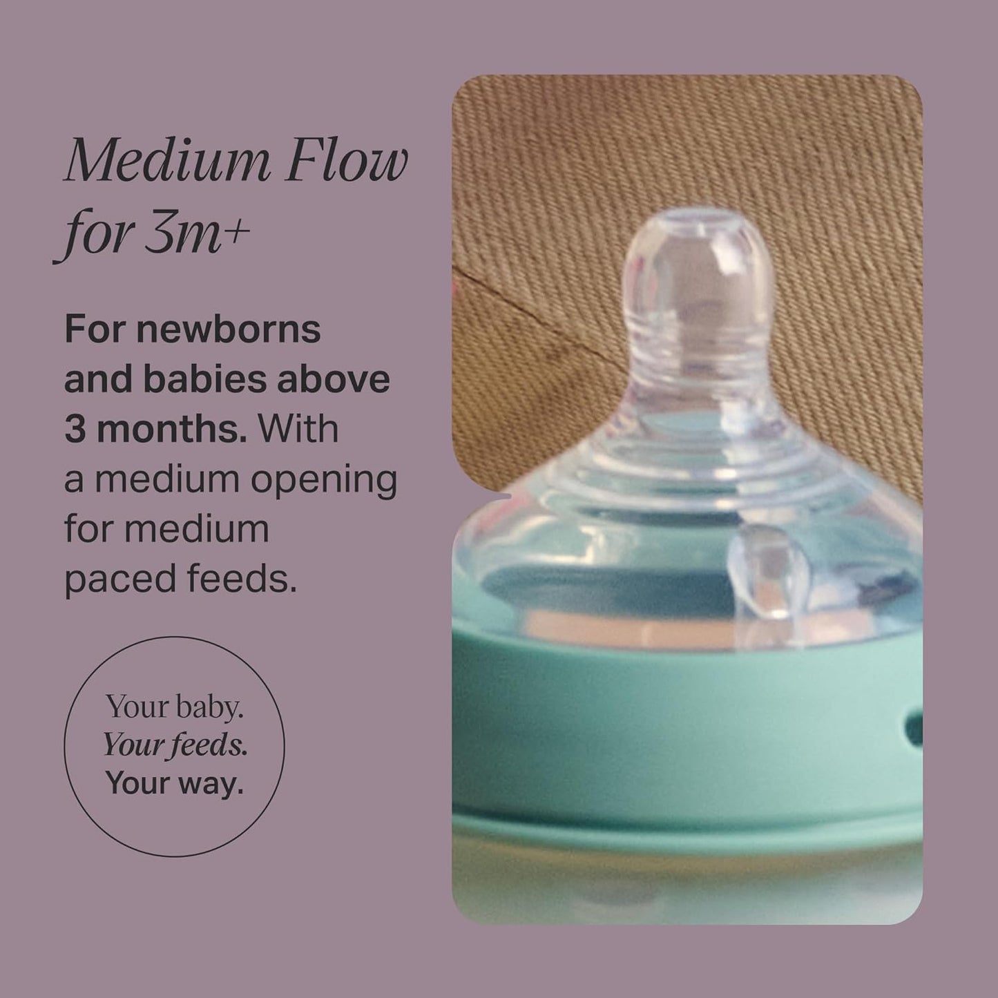 Tommee Tippee Natural Start Baby Bottle Teats, Medium Flow for 3m+, Pack of 2 Breast-Like Teats for a Natural Latch, with Anti-Colic Valve and BPA Free Soft Silicone