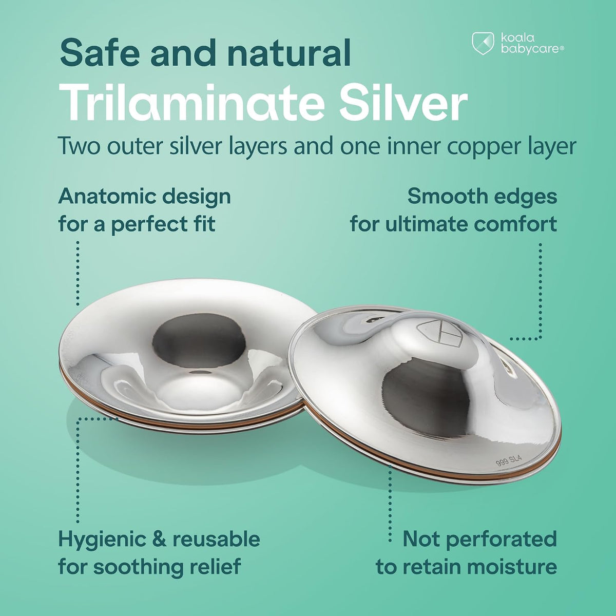 Koala Babycare Silver Nipple Shields - Silver Cups Breastfeeding for Nursing Newborn - Protect and Soothe Your Nursing Nipples - Made in Italy - Medical Device Class 1 -Tri-Laminate Silver
