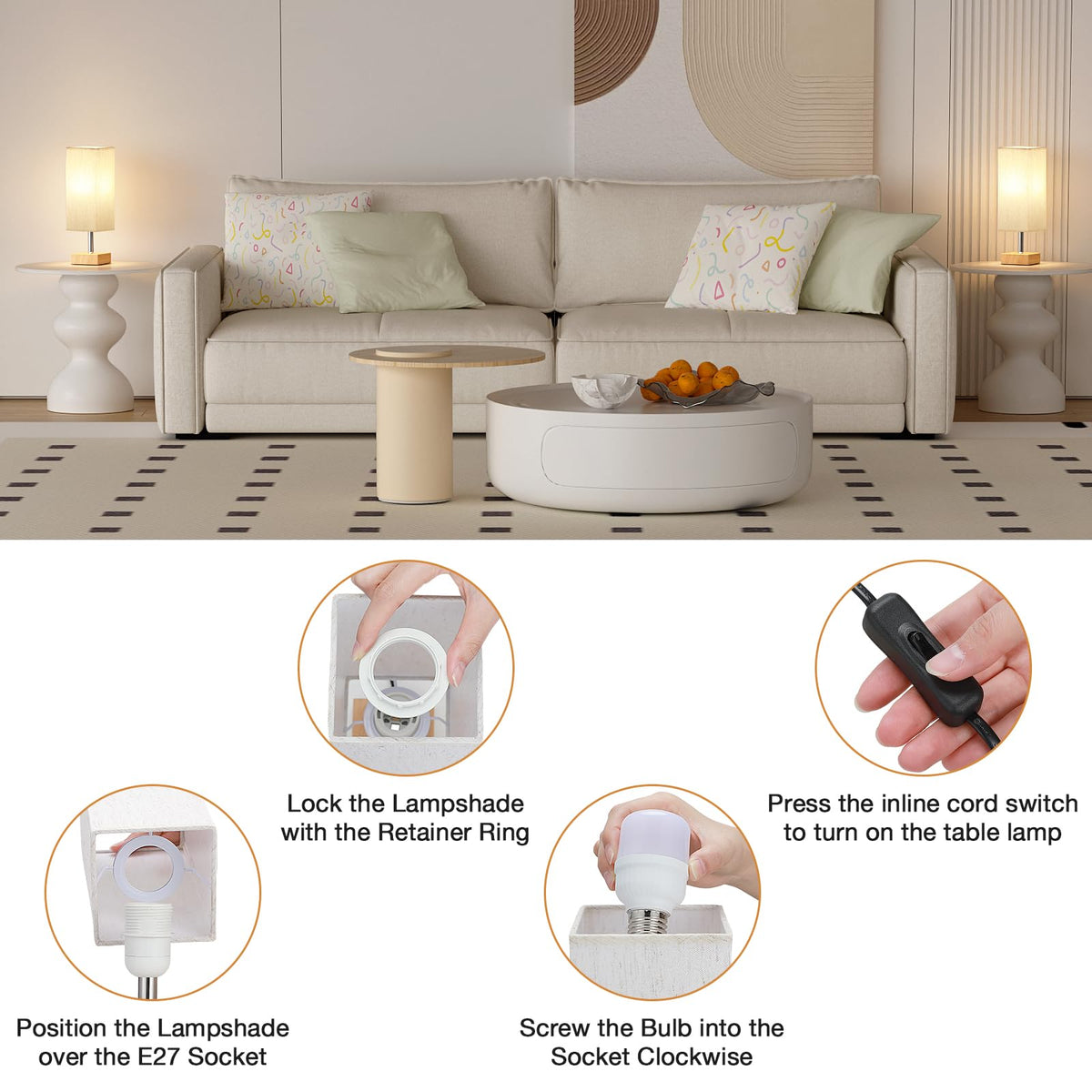 Aooshine Bedside Lamps, 3000K Warm Table Lamp for Bedroom Living Room
