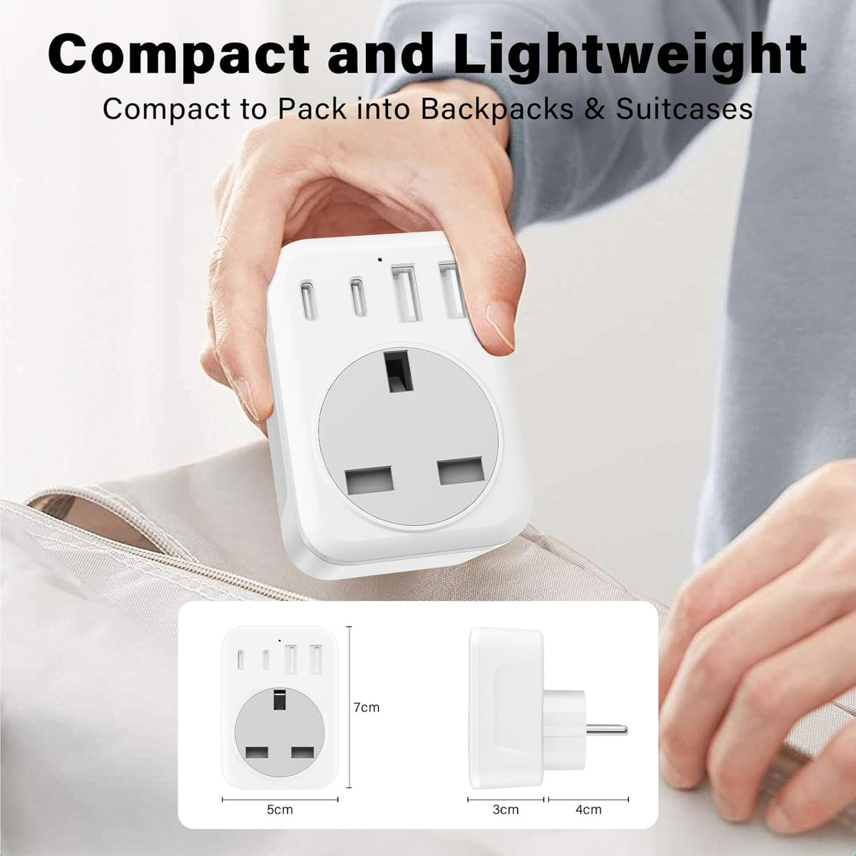 UK To European Plug Adapter,5 IN 1 European Travel Adaptor with 2 USB C & 2 USB A,Grounded EU Plug Adapter for Germany Spain France Turkey Greece etc (Type E/F)