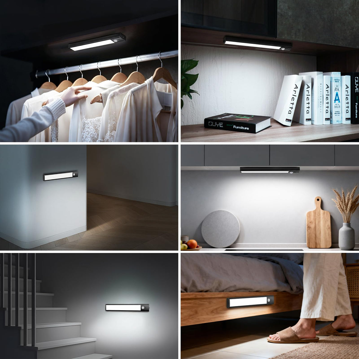 daphomeu 5 Pack Rechargeable Under Cupboard Kitchen Lights, 20CM Dimmable Warm Cabinet Light, LED Motion Sensor Lights Indoor, Magnetic Stick Light for Kitchen Shelf Stairs Wardrobe