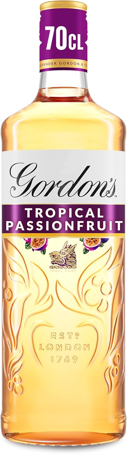 Gordon's Tropical Passionfruit Distilled Gin | 37.5% vol | 70cl | Tropical Passionfruit Flavours with Juniper Notes & Gin Botanicals | Enjoy in a Glass with Tonic
