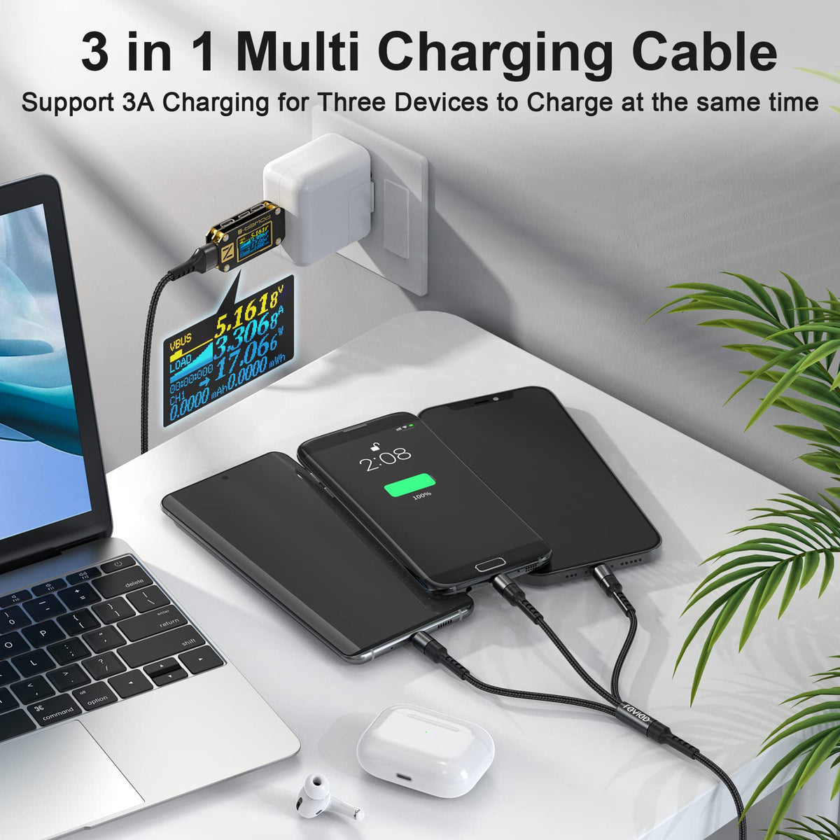 RAVIAD Multi Charger Cable 3 Packs 1.2M 3 in 1 Charging Cable Nylon Braided