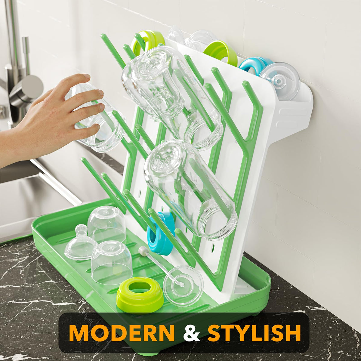 SpaceAid Baby Bottle Drying Rack with 20 Hooks, White and Gray