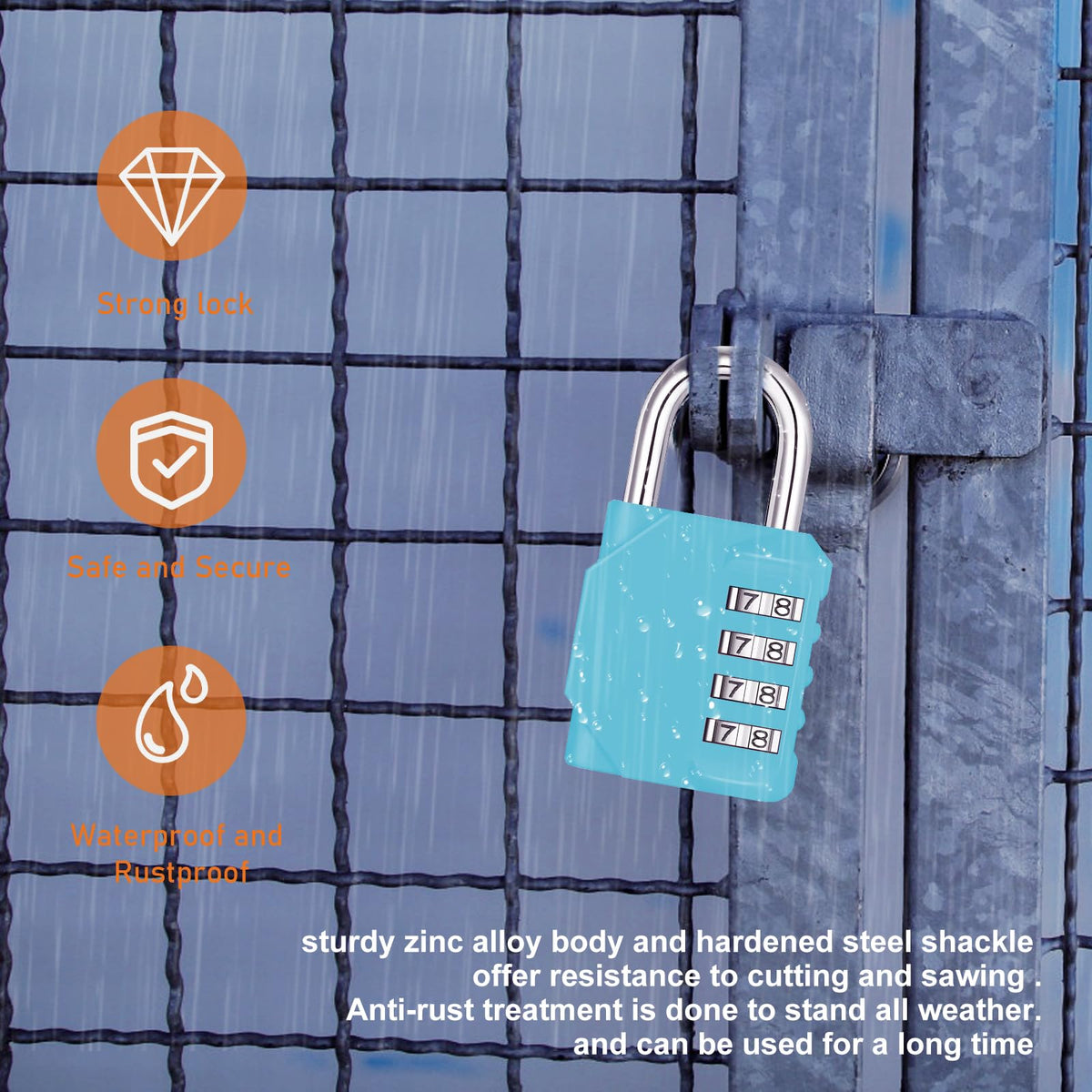 NAGE Padlocks with Code, Combination Lock 4 Digit Gym Locker (1P, Red)