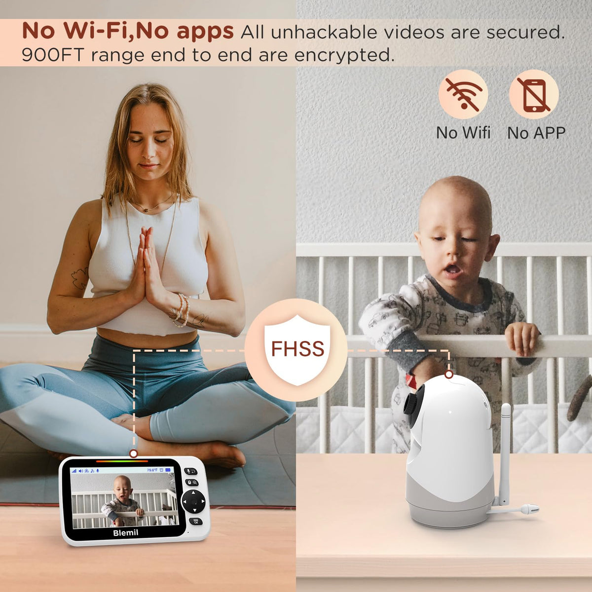 Blemil Baby Monitor with Camera, 6'' IPS Screen Baby Camera Monitor No WiFi