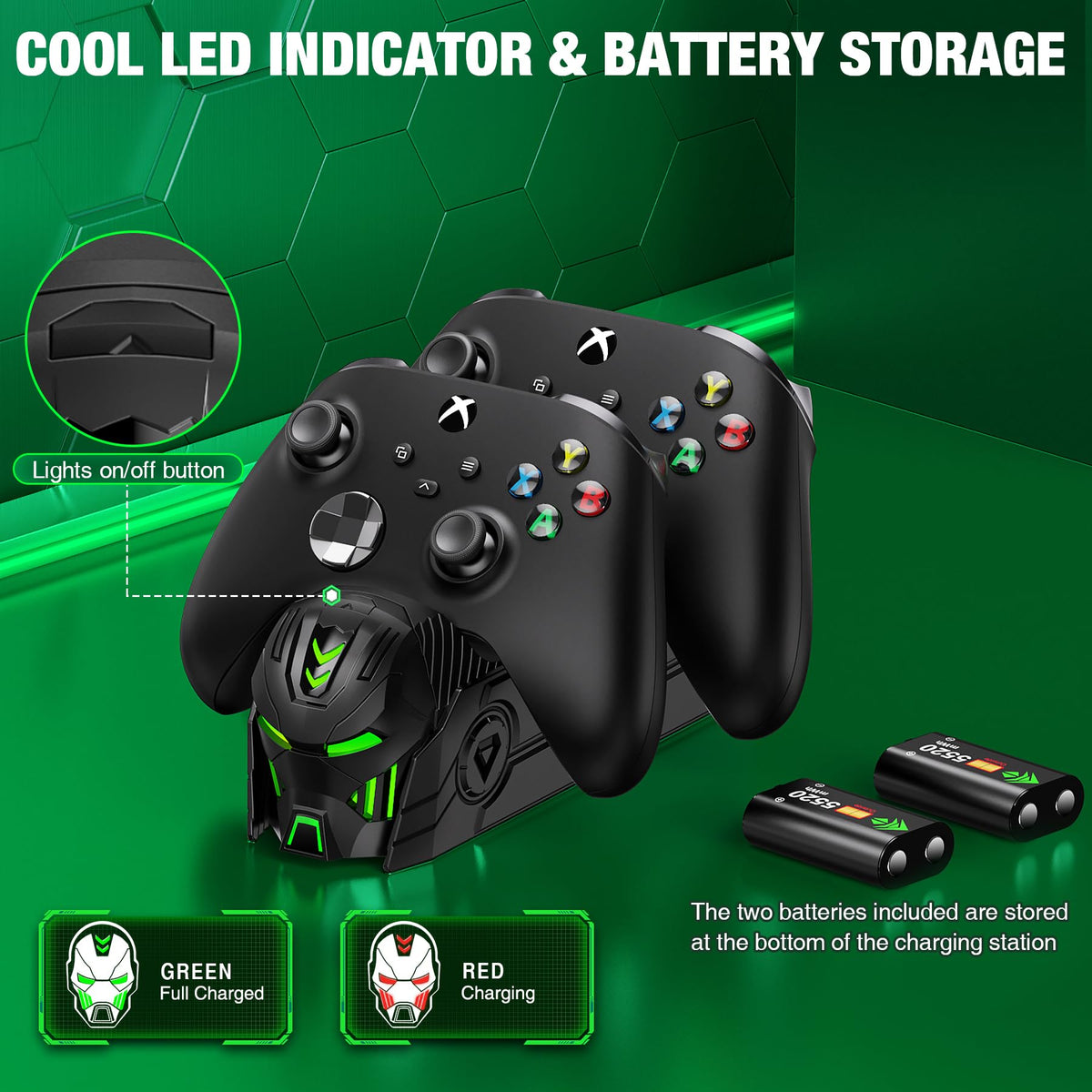 Rechargeable Battery Pack for Xbox One/Series Controller, 4x6200mWh Battery Pack with Charger/Cooling RGB/25H Playtime, Compatible with Xbox One/S/X/Elite 1, Series S/X Controller