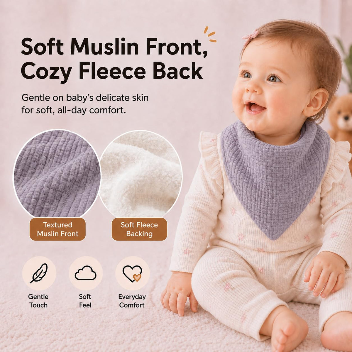 NISXABEBE Muslin Baby Bibs 6 Pack Dribble Bandana Bibs Cotton Drool Bibs for Teething Soft and Absorbent with Adjustable Snaps
