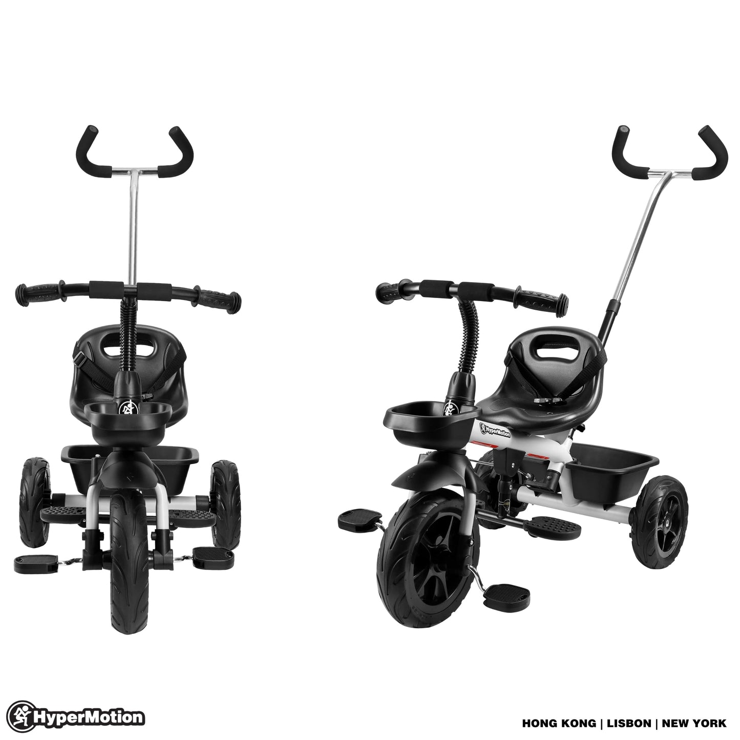 HyperMotion Toddler Tricycle with Parent Handle, Canopy, Safety Belt & Basket — From 12 Months