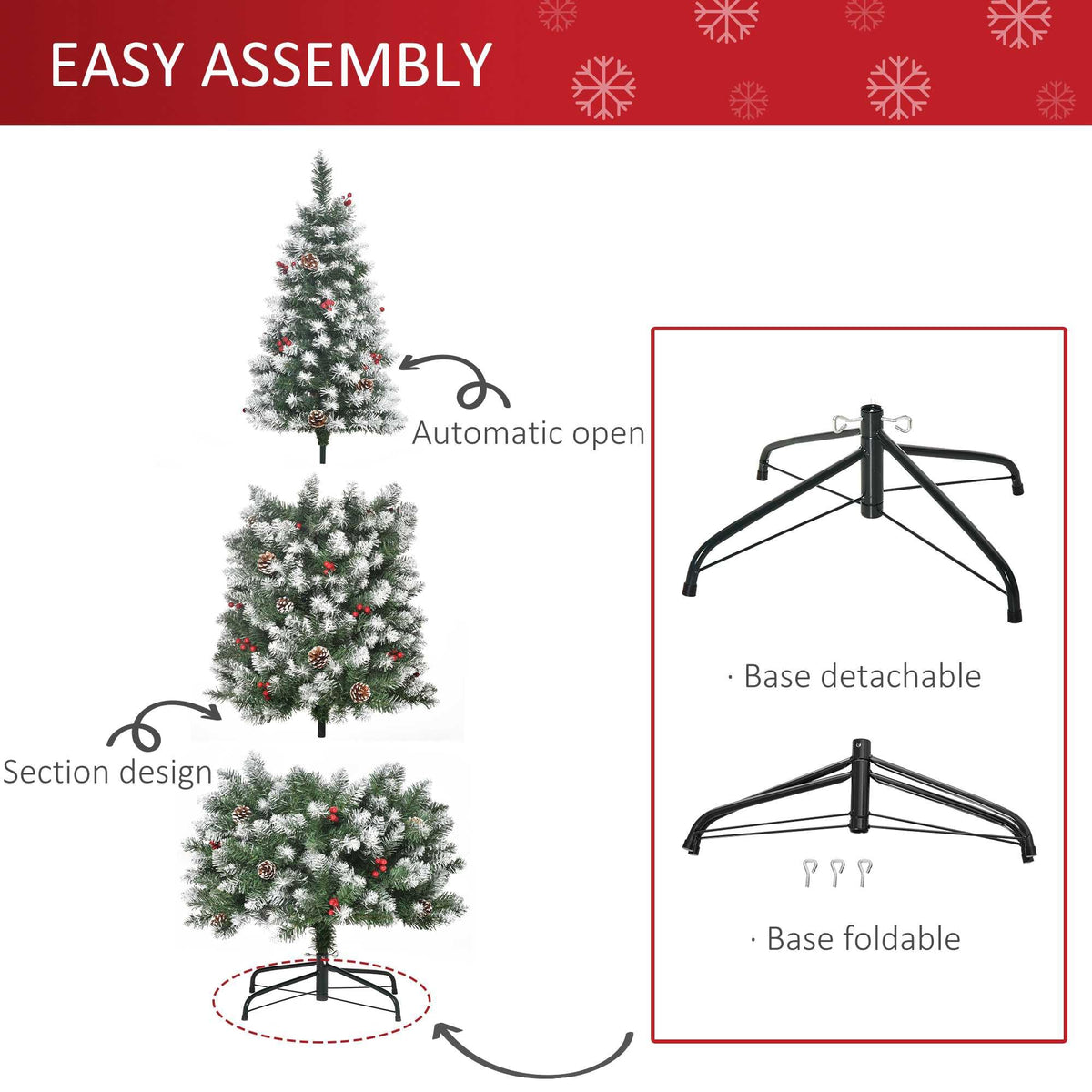 HOMCOM 5FT Artificial Christmas Tree Xmas Pencil Tree Red Berries Green