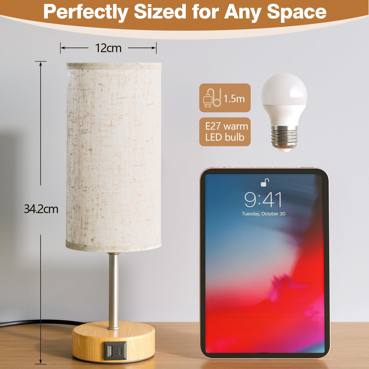 Bedside Lamp, Touch Table Lamp for Bedroom, Living Room & Office