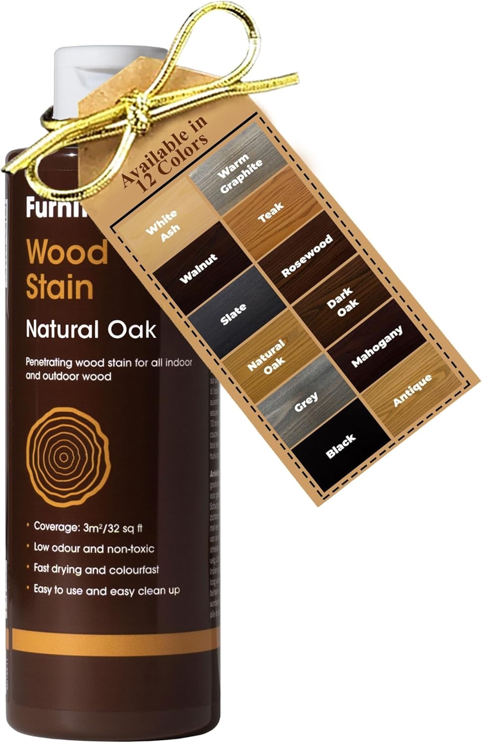 Furniture Clinic Wood Stain (Natural Oak) – Fast Drying, Highly Concentrated, and Easy-to-Apply Light Oak Wood Stain for All Indoor & Outdoor Wood – Water Based & Non-Toxic – 250ml
