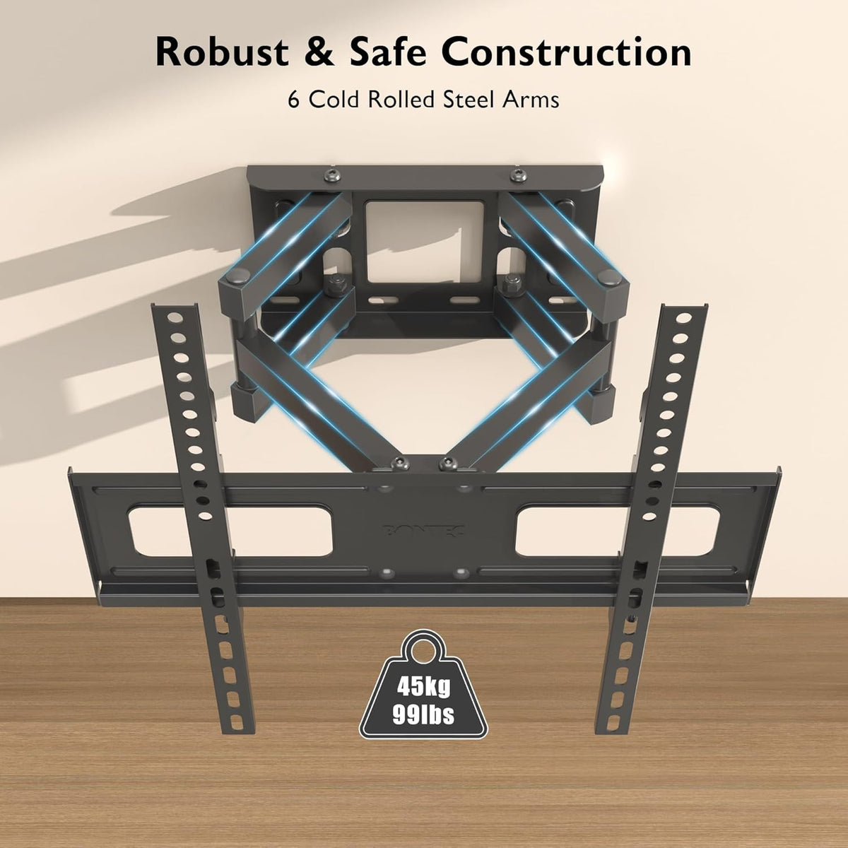 BONTEC TV Wall Bracket for 23-70 Inch TVs, Full Motion Wall Mount, 45 kg