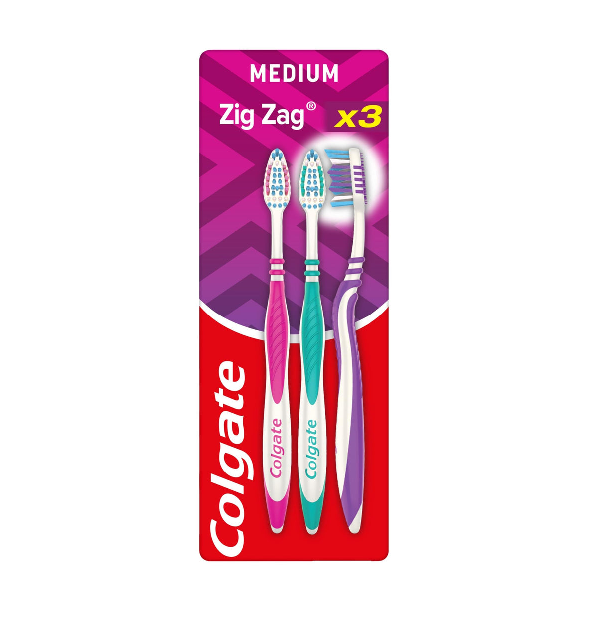 Colgate Zigzag Medium Bristles Manual Toothbrush (3-Pack)
