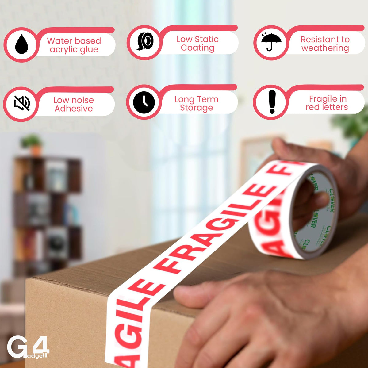 G4GADGET Pack of 3 Clear Packing Tape - Heavy Duty Transparent Tape 48mm x 66m - Ideal for Moving, Packing Boxes, and Secure Packaging