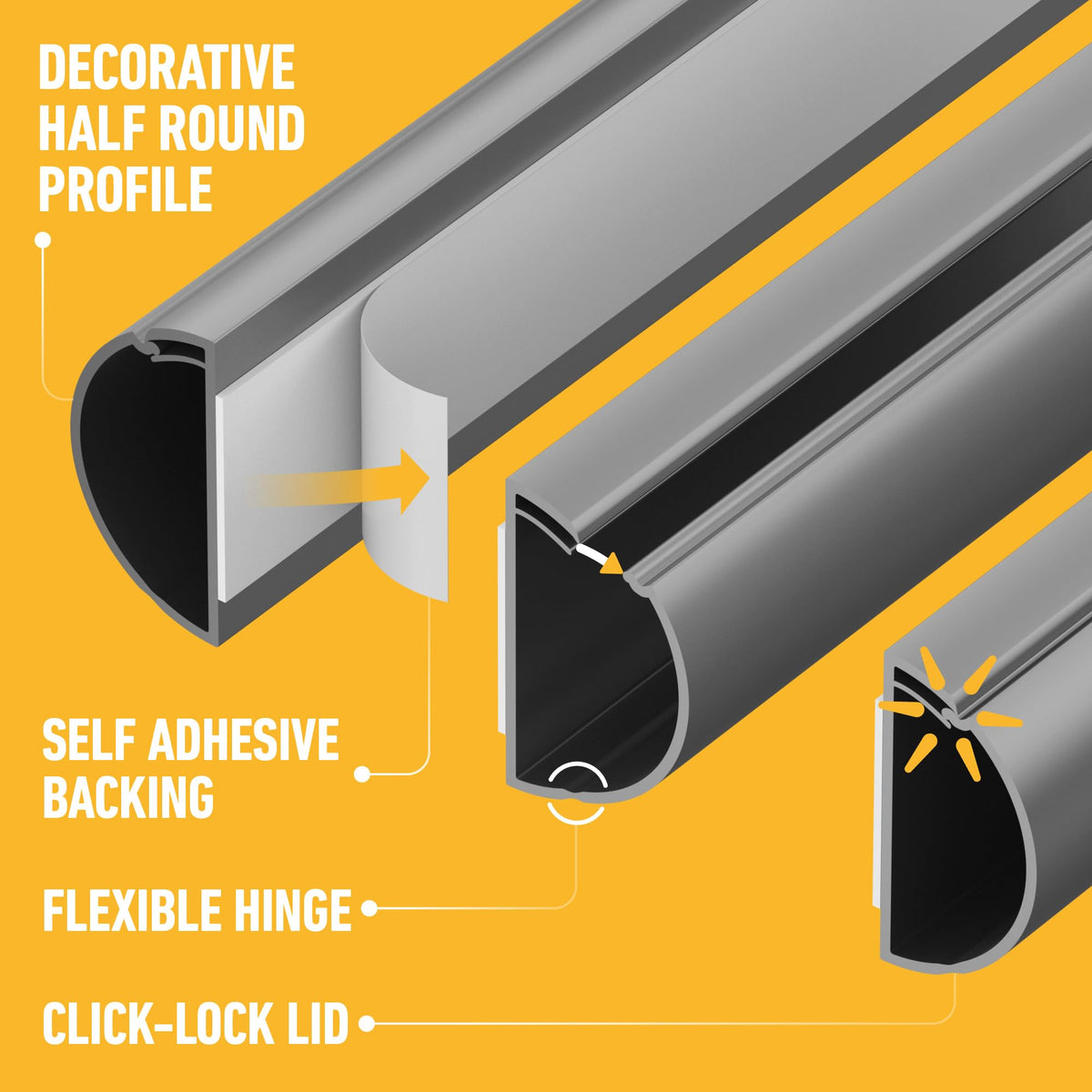 D-Line 30x15mm Cable Trunking 4m Multipack, Half Round Profile, Self-Adhesive Wire Cover, Paintable Cable Management - 10x 30mm (W) x 15mm (H) x 40cm Lengths and Accessories - White