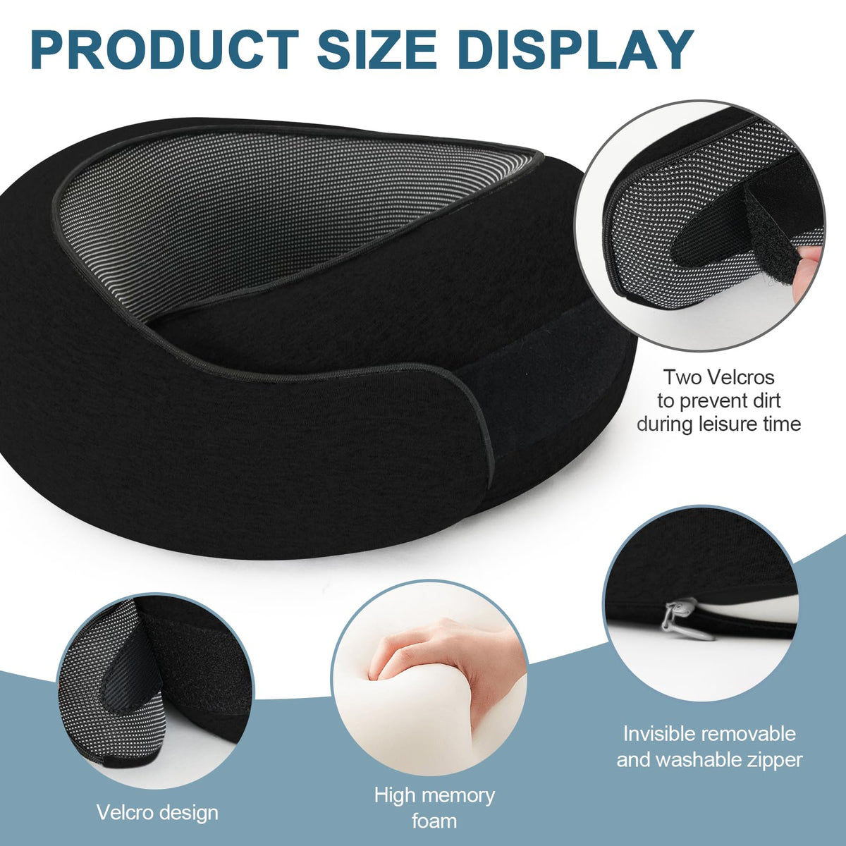Memory Foam Travel Neck Pillow, 360° Support with Eye Mask&Earplugs