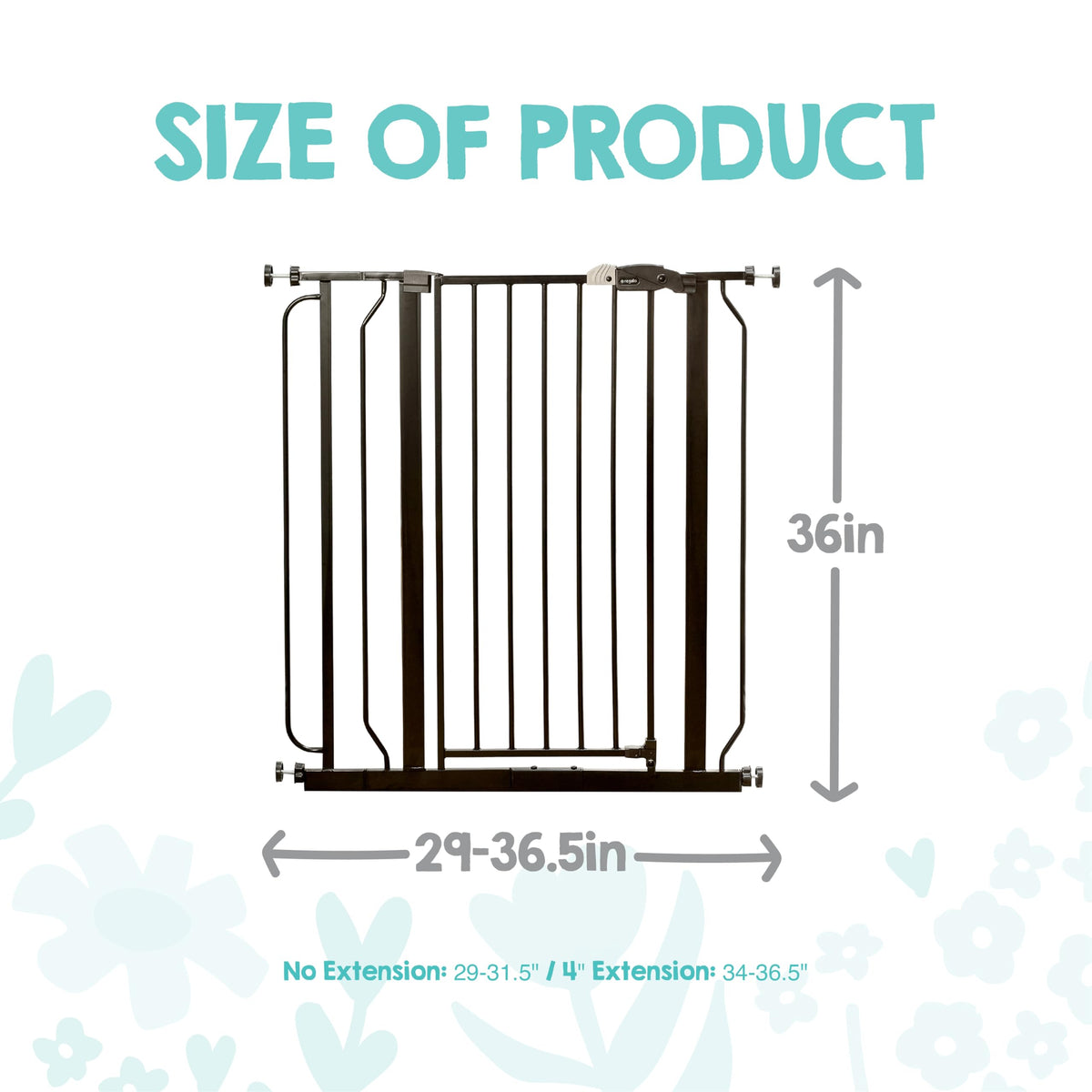 Regalo Safety 91.4cm Extra Tall Baby Gate for Doorways & Bottom of Stairs, Fits Openings 73.6-90cm (Extension Included), Pressure Mounted for Babies, Toddlers & Pets