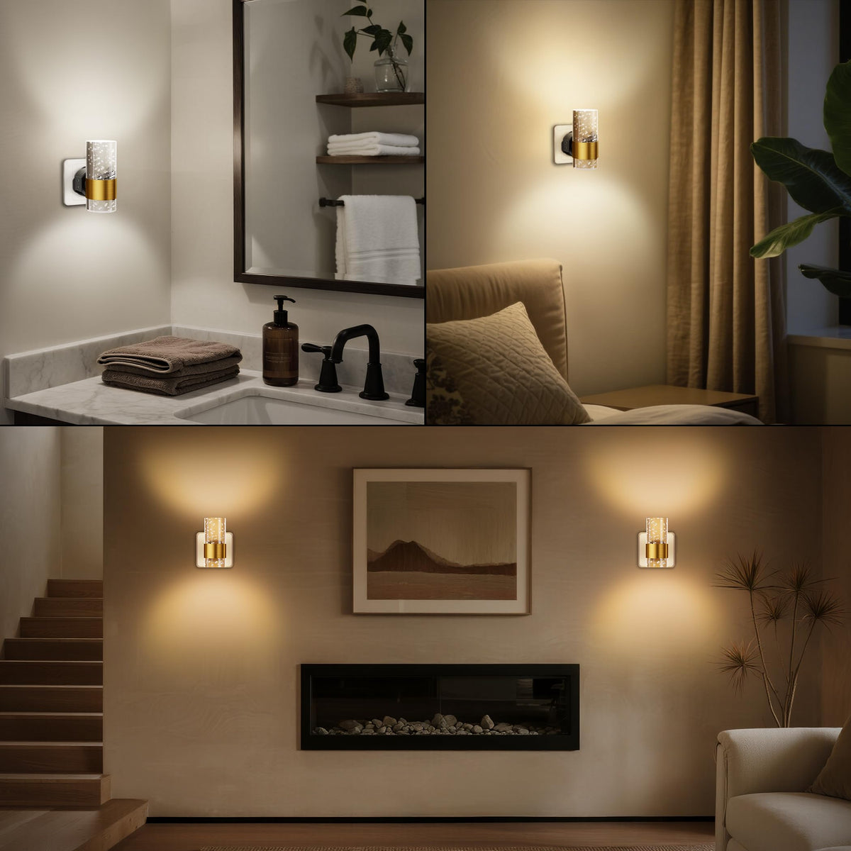 Night Light Plug in Wall with Dusk to Dawn Sensor Modern 2 Pack Gold