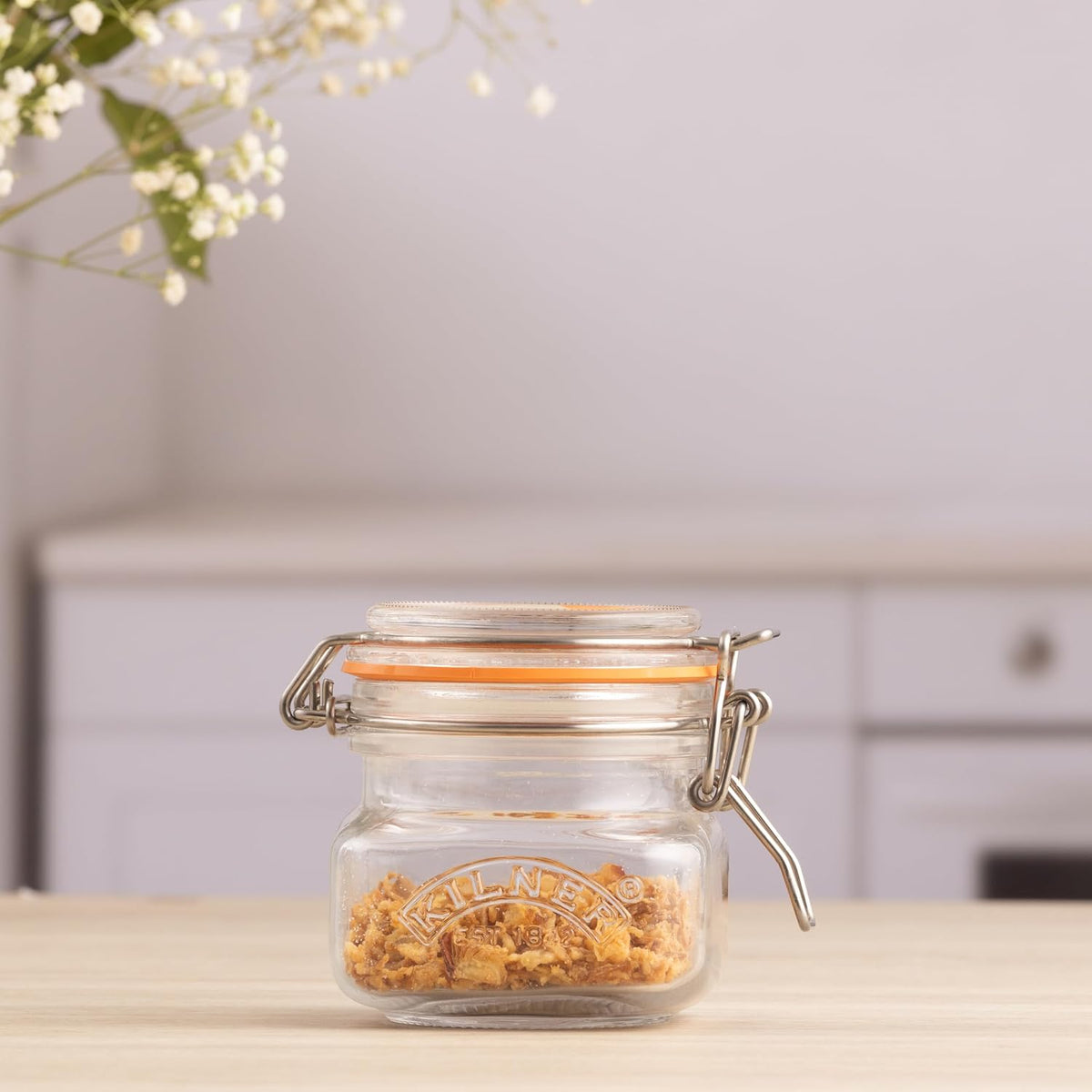 Kilner Square Clip Top Jar 250ml (0.25L) Airtight Glass Jar for Storing Herbs Spices Dried Fruits Nuts and Seeds