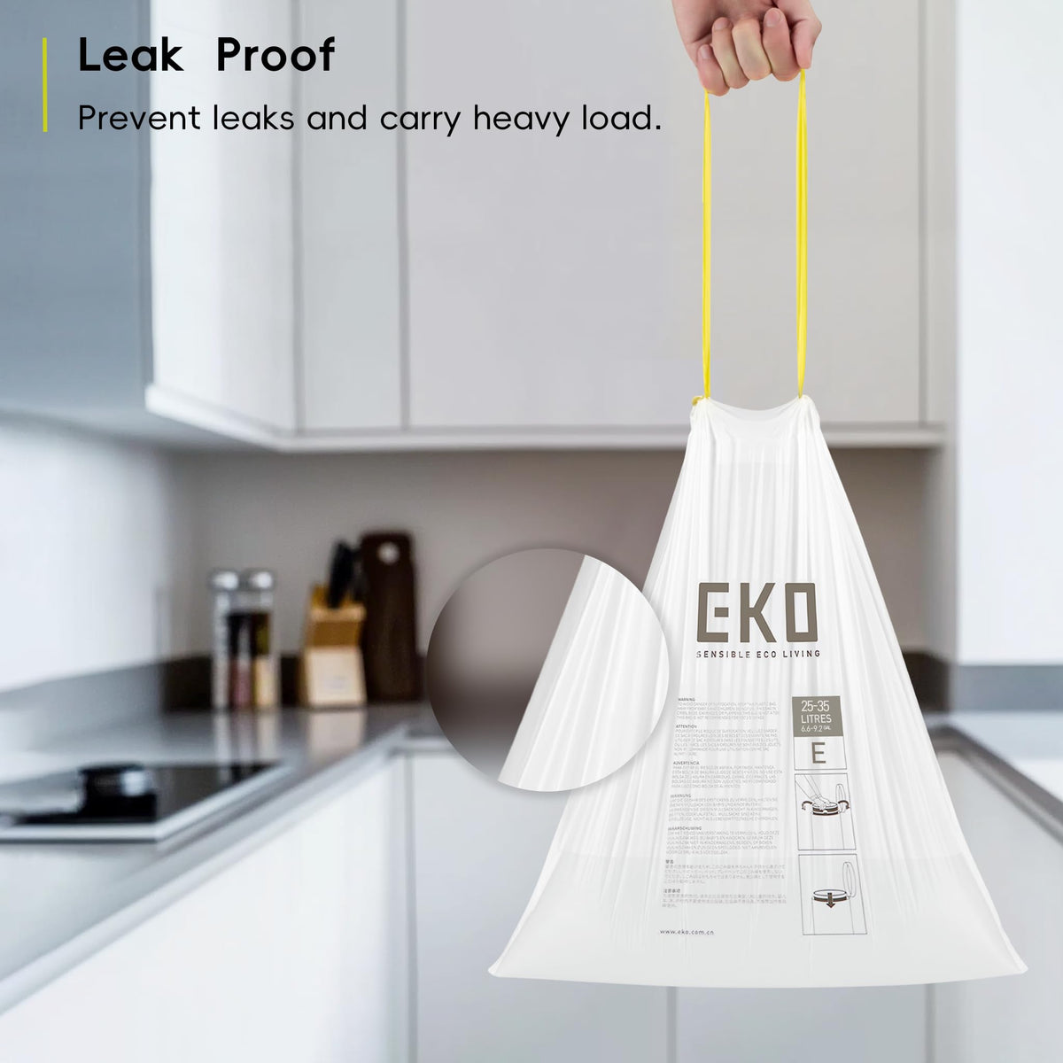EKO Bin Bags, Kitchen Bin Liners, Drawstring, 40-60 Litre, 12 Count, Code F