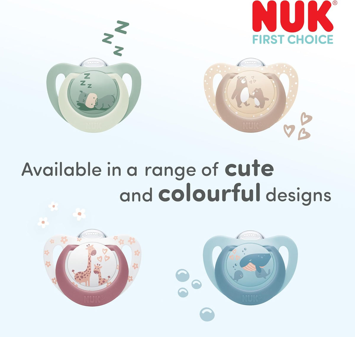 NUK First Choice Baby Dummies | 18-36 Months | Orthodontic Soothers | Soothes 99% of Babies** | Red | 4 Count