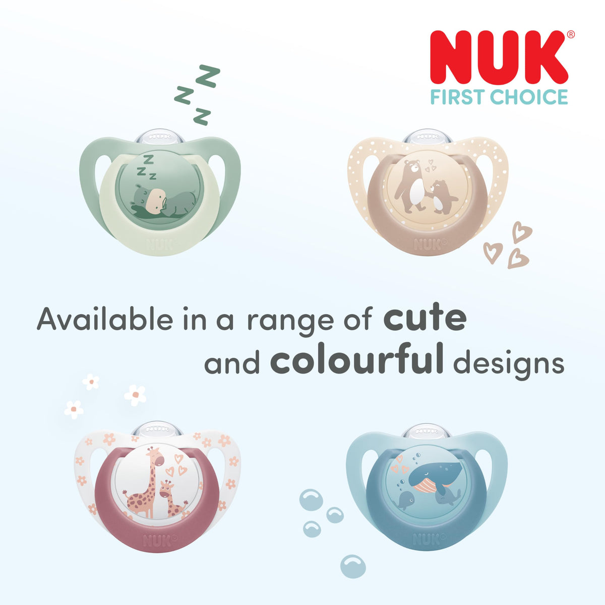 NUK First Choice Baby Dummies | 18-36 Months | Orthodontic Soothers | Soothes 99% of Babies** | Red | 4 Count
