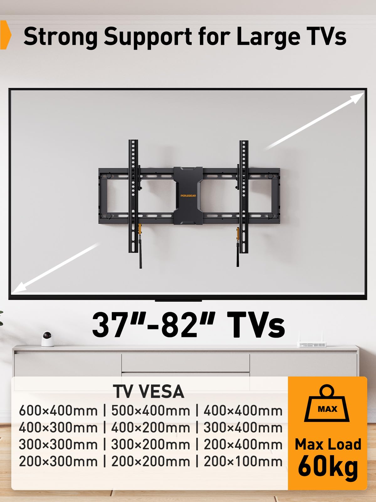 Perlegear Tilt TV Wall Bracket for 26-60 inch TVs up to 52kg