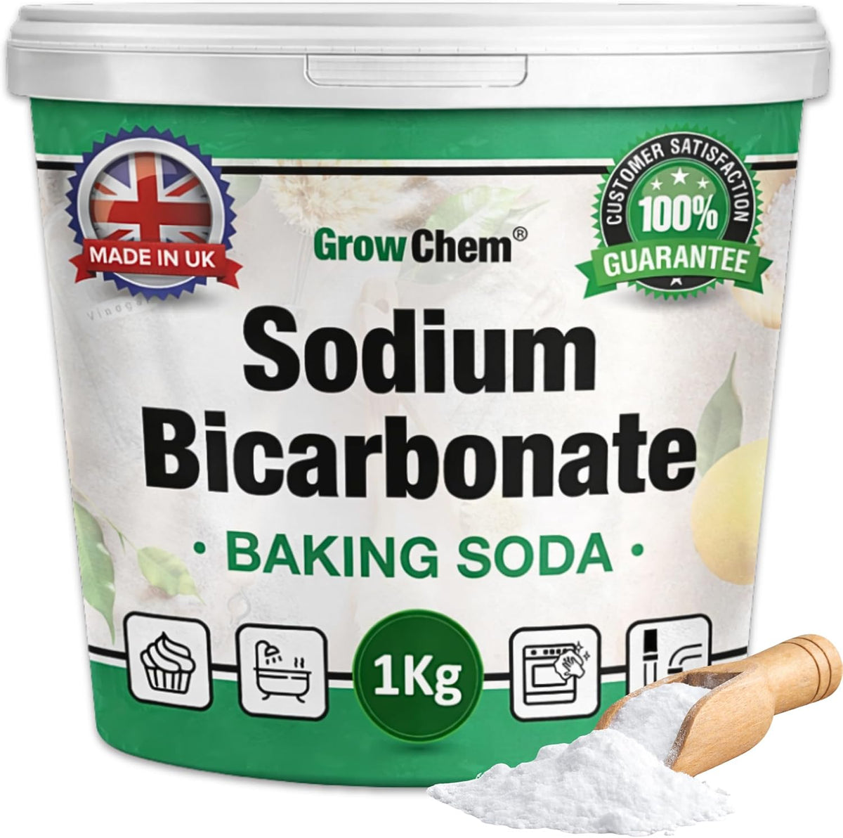 Baking Soda, Sodium Bicarbonate (1KG Bucket) UK MADE Pure Baking Soda for Cleaning, Cooking, Bath Bombs, Odours and Teeth Cleaning. Eco Friendly Bicarbonate of Soda.