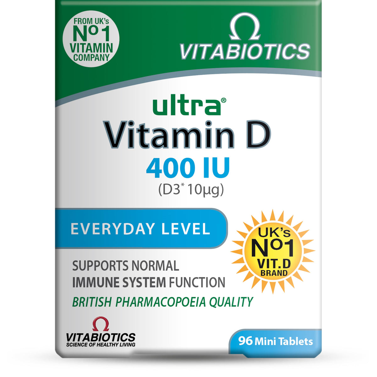 Vitabiotics Ultra Vitamin D3 1000IU, Vitamin D3 Tablets, 96 Tablets