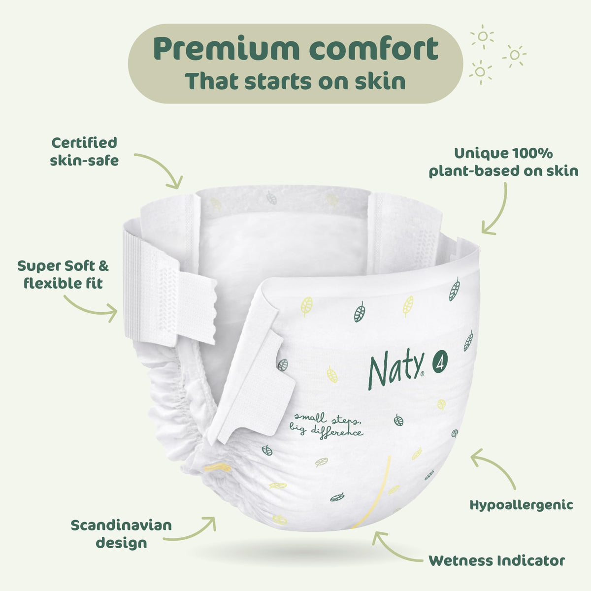 Naty BioEmbrace Newborn Nappies, Sensitive Skin, Size 2 (3–6kg), 33 Count