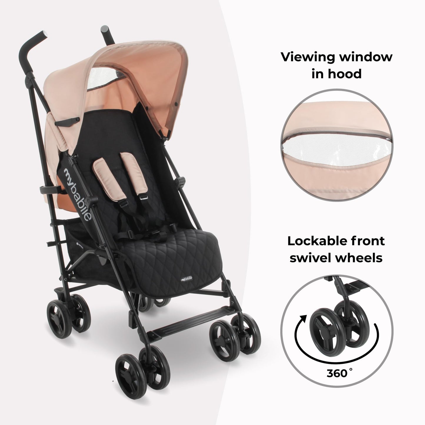 My Babiie MB01 Stroller - from Birth to 4 Years (22kg), Lightweight & Compact Umbrella Fold, Travel Buggy for Toddlers - Pink