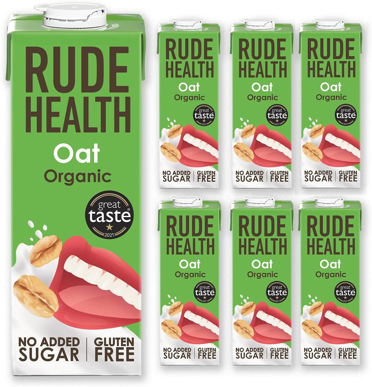 Rude Health 6 x 1 Litre Organic Oat Dairy-Alt Milk, 100% Natural Organic Drink, Lactose Free, Dairy Free & Gluten-Free, No Added Sugar, Award-Winning, Healthy & Vegan, 100% Recyclable Packaging