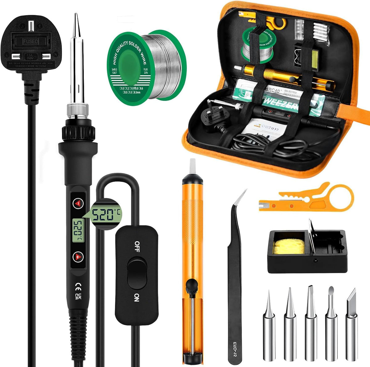Soldering Iron Kit 80W LCD Adjustable Temp 180-520°C Welding Tool,Black