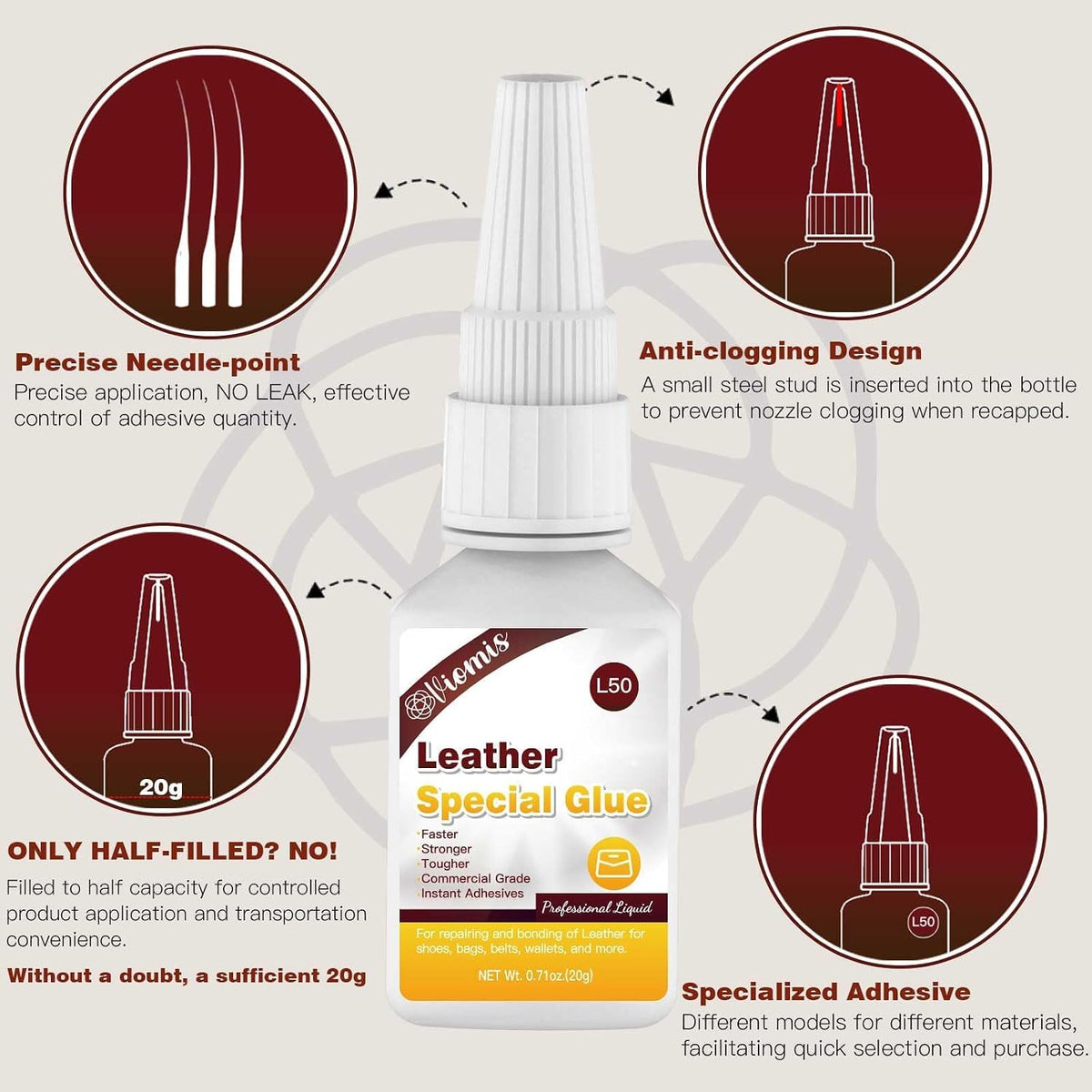 20g Leather Glue, Special Fabric Adhesive for Leather Craft, Shoe Repair